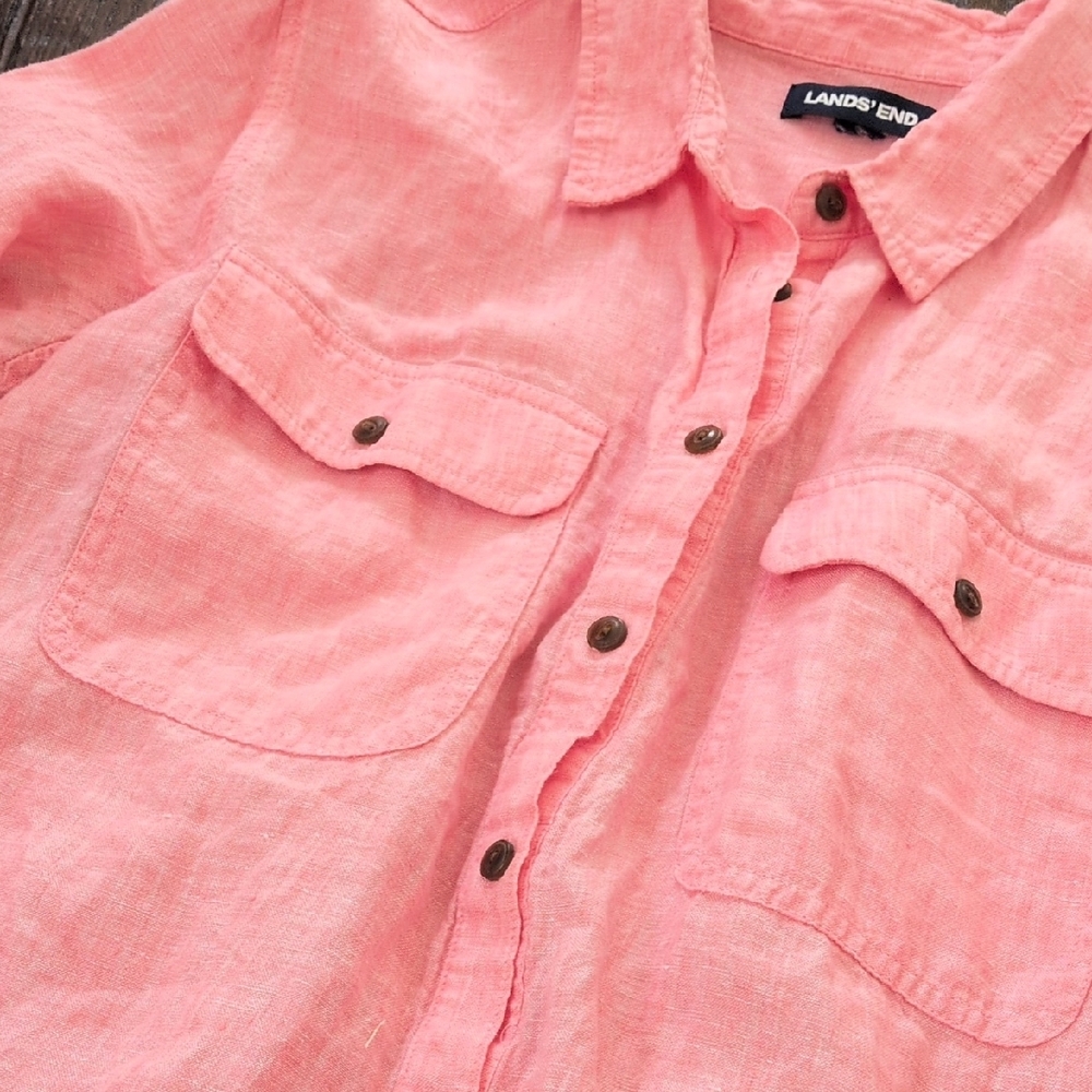 LANDS' END I Casual Pink Linen Oversized Button Up Shirt Top, L/XL (?) - Picture 7 of 11